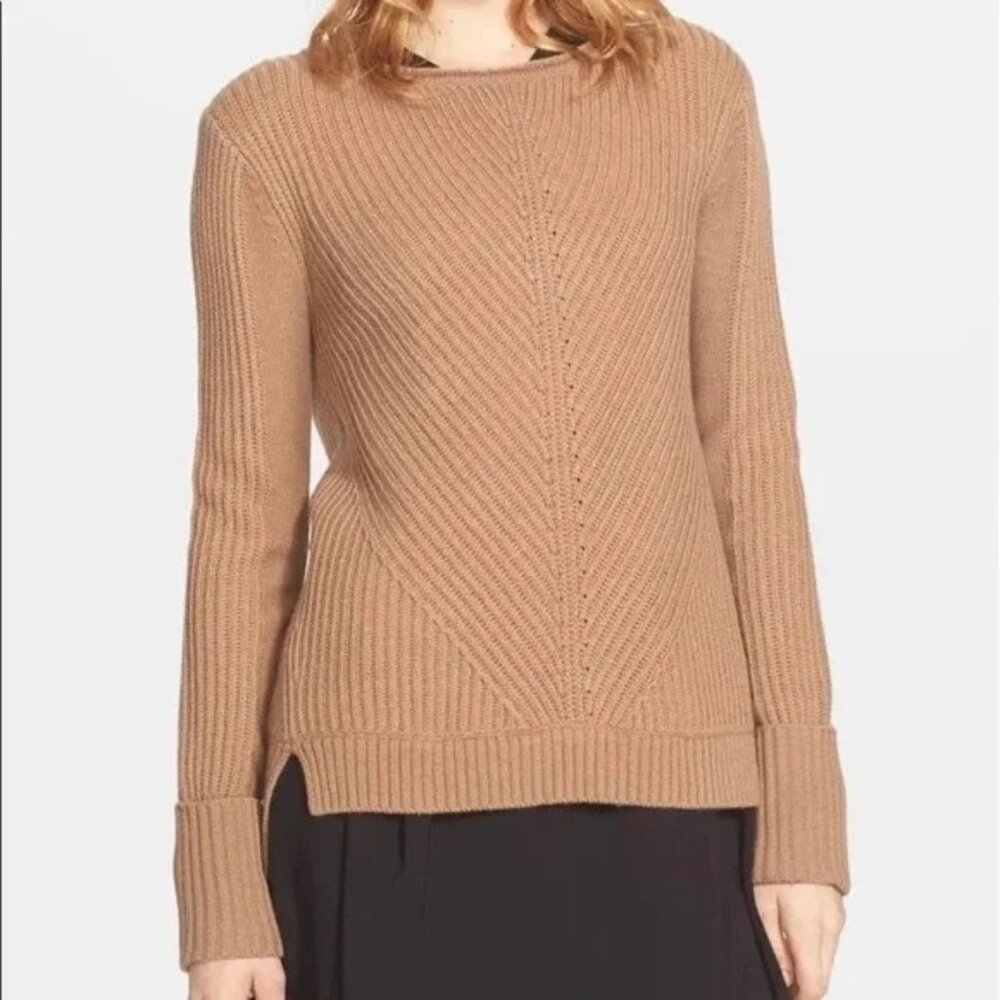Vince Camel Directional Ribbed Wool‎ Cashmere Sweater